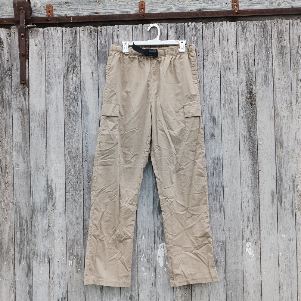 Vtg Duluth Trading Men's Cargo Pants Sz M Tan Brown Belted Ripstop Nylon Hiking